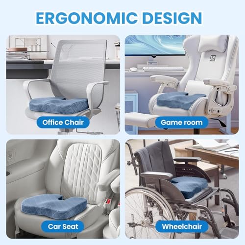 TushGuard Memory Foam Office Chair Seat Cushion - Light Blue, Large - color: Light Blue, size: Large