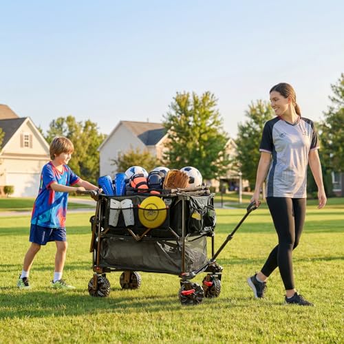 TIMBER RIDGE Push & Pull Double Decker Wagon, 400L Capacity & 450lb Load - color: Black, size: With Push Handle