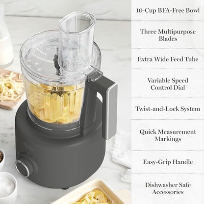 Martha Stewart 10 Cup Food Processor & Electric Chopper, One Touch Pulse - color: Caviar Gray