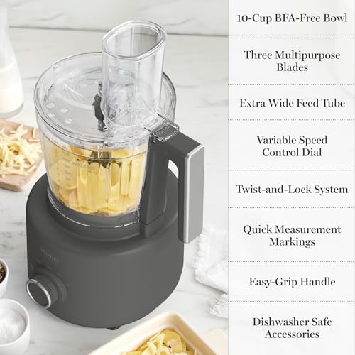 Martha Stewart 10 Cup Food Processor & Electric Chopper, One Touch Pulse - color: Caviar Gray