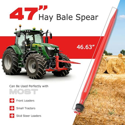 ALMULOO 47" Hay Spear, Bale Spears for Tractors, Loaders, Skid Steers Quick