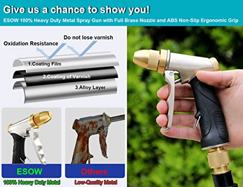 ESOW Garden Hose Nozzle, Heavy Duty Metal Brass Nozzle, 4 Spray Patterns - color: Black