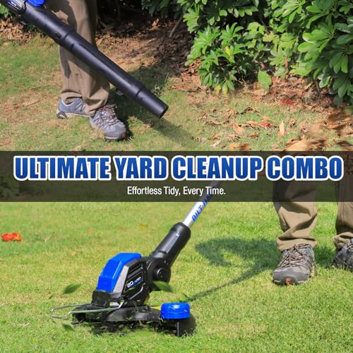 BILT HARD 20V Cordless Weed Wacker & Blower Combo with 2 x 4.0Ah Batteries and Dual Charger, 12'' Electric String Trimmer Edger and Leaf Blower Combo Set