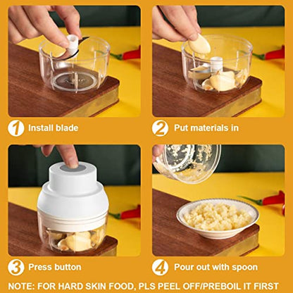 Electric Garlic Chopper Mini, Garlic Masher Crusher Mincer, Mini Food Processor Small with Garlic Peeler And Spoon, 100ML/3.3FL OZ, White - color: White, size: 100ML