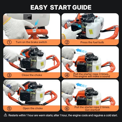 WORKIT 72CC Post Hole Digger, Auger Post Hole Digger Easy Start, 2-Cycle Xtreme Engine, Gas Powered Earth Auger with 6"+8" Auger Drill Bit, 20"+30" Extension Rods, EPA Certification - size: 72cc+2 bit(6"+8")+2 Ext(20"+30")