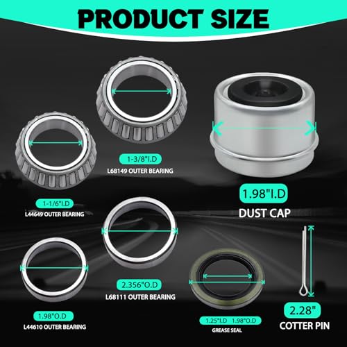 2 Set Fits for 1-3/8'' to 1-1/16'' Axles Trailer Wheel Hub Bearings Kit, L68149/L68111 and L44649/L44610, 171255TB Seal OD 1.719''Axles Trailer Wheel Hub Bearings Kit with Dust Cover and Cotter Pin - color: 2 Set L68149/L68111+L44649/L44610