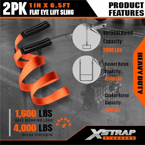 XSTRAP STANDARD 2PK 1"x6.5ft Lifting Sling Straps 2000 lb Vertical Capacity - style: 2PK 1''x6.5ft