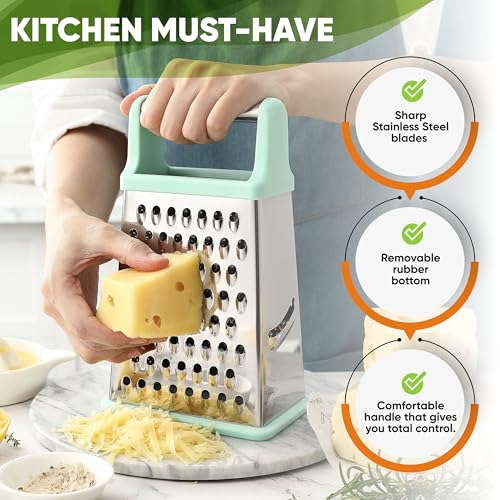 Spring Chef Stainless Steel XL Cheese Grater for Kitchen, Mint - color: Mint