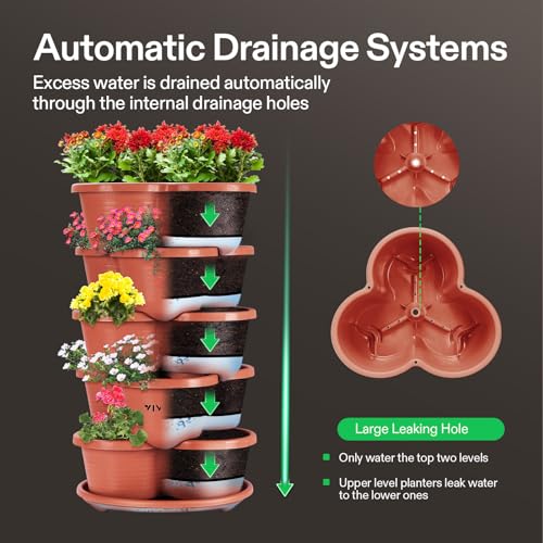 VIVOSUN 5 Tier Vertical Gardening Stackable Planter for Flowers, Brown - size: 5-Tier-Brown