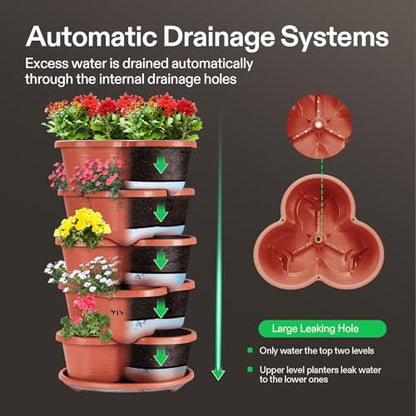 VIVOSUN 5 Tier Vertical Gardening Stackable Planter for Flowers, Brown - size: 5-Tier-Brown
