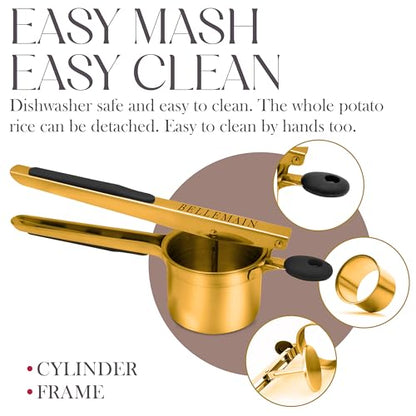 Bellemain Stainless Steel Potato Ricer Mashed Potato Masher, Gold - color: Gold