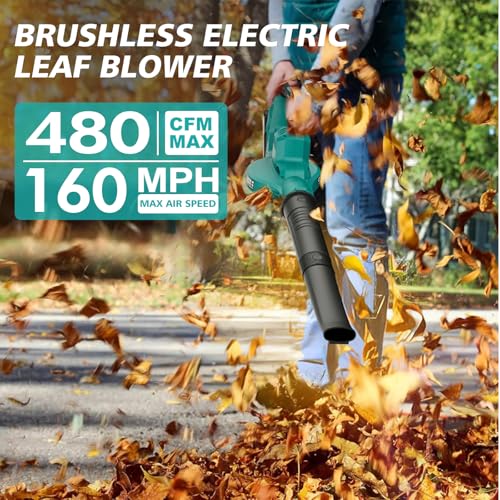 20V Leaf Blower Cordless, 480 CFM 160 MPH Battery Powered Leaf Blower - color: Blue