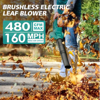 20V Leaf Blower Cordless, 480 CFM 160 MPH Battery Powered Leaf Blower - color: Blue