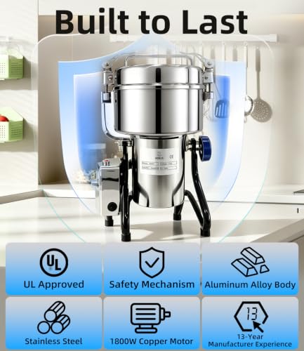 Electric Grain Mill 750g with Adjustable Lockable Angle for Wheat, Spices - size: 750g