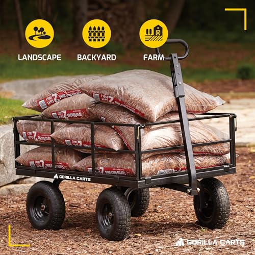 Gorilla Carts Steel Utility Garden Cart, 1200 lb. Capacity, Black - color: Black