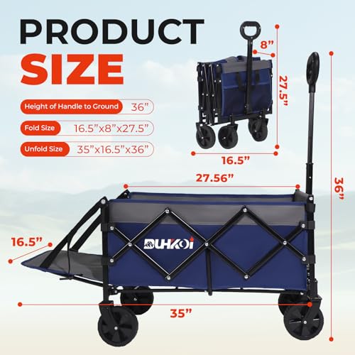 Foldable Wagon with Tailgate,12 lb Lightweight Small Utility Cart - color: Navy Gray