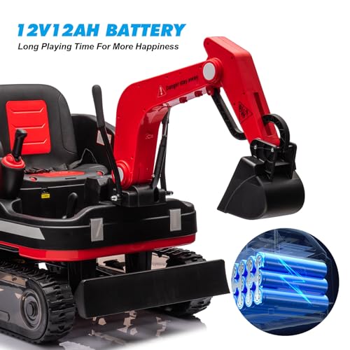JOYLDIAS 360 Degree Rotating Ride On Excavator and Bulldozer - color: Red