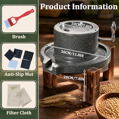 7.8×11.8in Manual Stone Grain Mill with Stainless Steel Handle for Flour