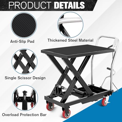 Hydraulic Lift Table Cart, 500lbs Capacity 28.5" Lifting Height - color: Black