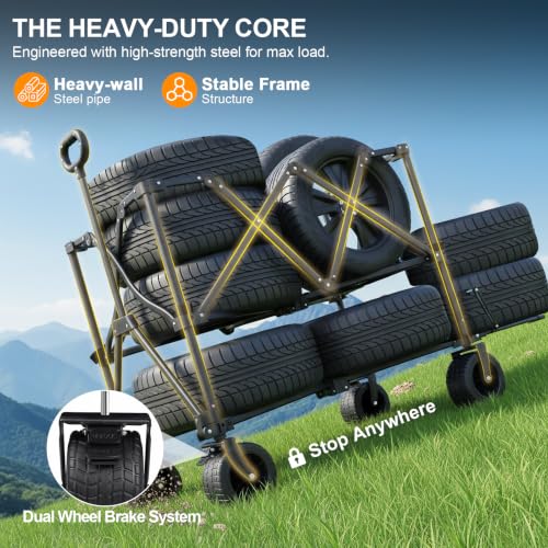 Double Decker Wagon Heavy Duty Collapsible, 600LBS 400L Capacity