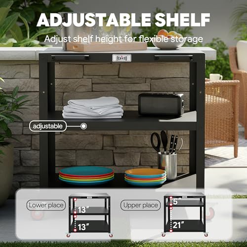 Feasto 3-Shelf Pizza Oven Table with Lockable Wheels, 36''x 24'' - color: Black