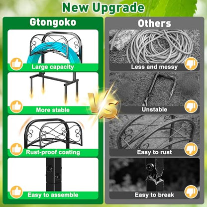 Gtongoko Garden Hose Holder for Outside 43" Heavy Duty Freestanding Water Hose Holder with 4 Stable Spikes Metal Hose Stand Holds Up to 150FT Hose & 44LB Detachable Hose Storage for Yard Lawn Patio - size: 43 Inch