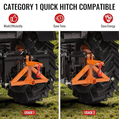 3 Point Trailer Hitch 2” Receiver Quick Hitch Compatible with Cat 1 Tractor - color: Orange