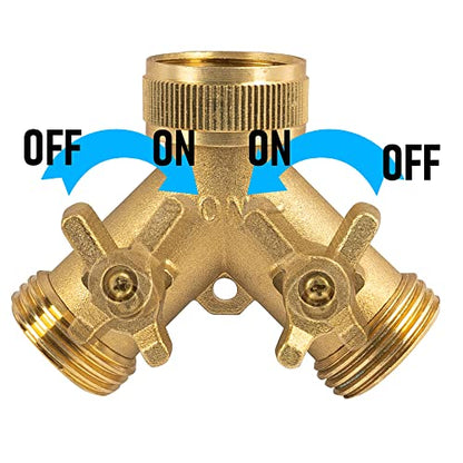 Hourleey Brass Garden Hose Splitter (2 Way), Solid Brass Hose Y Splitter 2 Valves with 2 Extra Rubber Washers (4 Pack) - size: 4 Pack - 2 Way