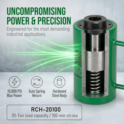 20T Hollow Hydraulic Cylinder Jack 4"(100mm) Stroke Hydraulic Ram - size: RCH-20100