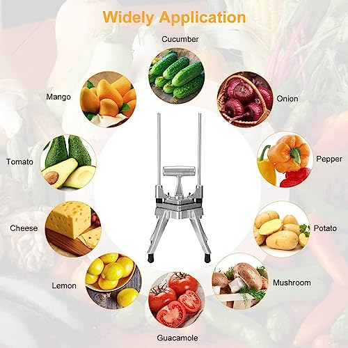 Commercial Vegetable Fruit Chopper W/6-Wedge Slicer&1/4″&3/8″&1/2" Blade Professional Food Dicer French Fry Cutter Stainless Steel Onion Slicer For Tomato Peppers Potato Mushroom - size: 19in Hand Pressure Style Chopper + 4 Blade