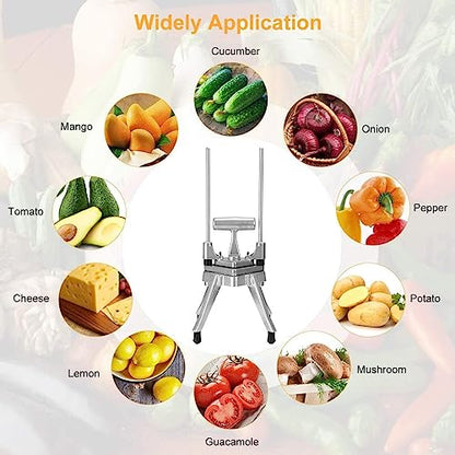 Commercial Vegetable Fruit Chopper W/6-Wedge Slicer&1/4″&3/8″&1/2" Blade Professional Food Dicer French Fry Cutter Stainless Steel Onion Slicer For Tomato Peppers Potato Mushroom - size: 19in Hand Pressure Style Chopper + 4 Blade