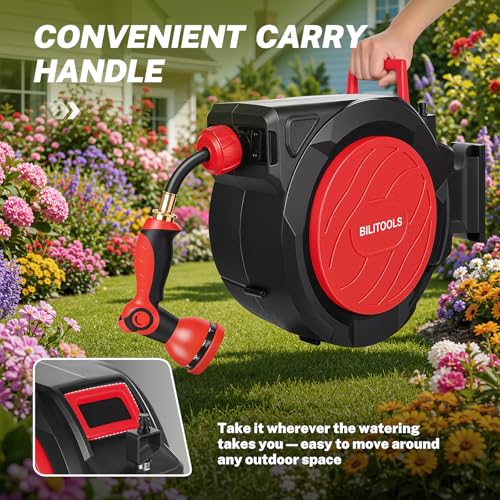 BILITOOLS Retractable Garden Water Hose Reel 5/8" x 50 ft Wall Mount - size: 5/8" x 50FT