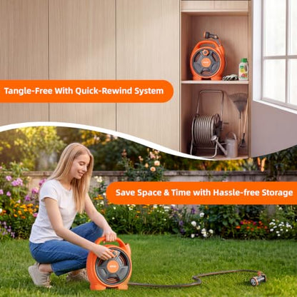 Retractable Garden Hose Reel,45+6FT Portable Hose Reel - color: Orange