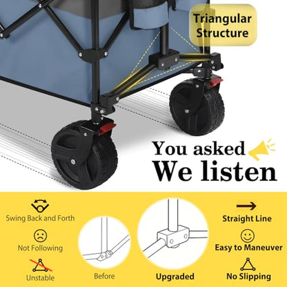 Sekey 300L Extended Collapsible Wagon, 660 lb Capacity, 48 in Long - color: Blue&grey