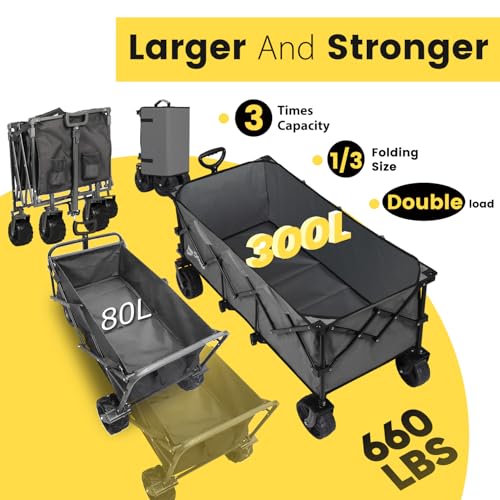 Sekey 300L Extended Collapsible Wagon, 660 lb Capacity, 48 in Long - color: Gray