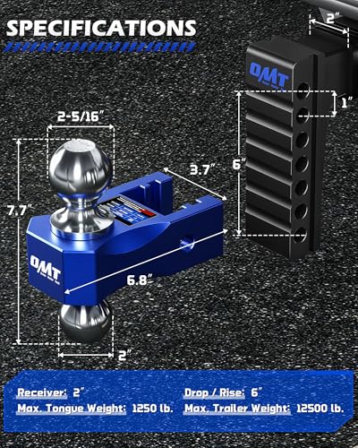 OMT Adjustable Trailer Hitch, 2 Inch Receiver, 12500 LBS Drop Hitch - color: Black-Blue, size: 2" Shank & 6" Drop