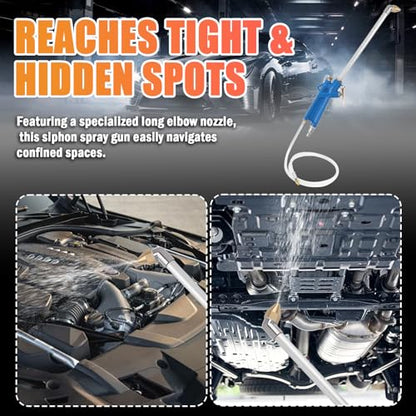 Elbow Air Cleaning Gun for Car Detailing & 3.93Ft Hose,High Pressure Pneumatic Air Spray Gun for Detail Dust Cleaning,Siphon Spray Car Engine Cleanings Guns for Narrow Space