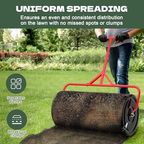 Compost Peat Moss Spreader for Lawn, 30 Inch Compost Roller Spreader - size: 30 INCH