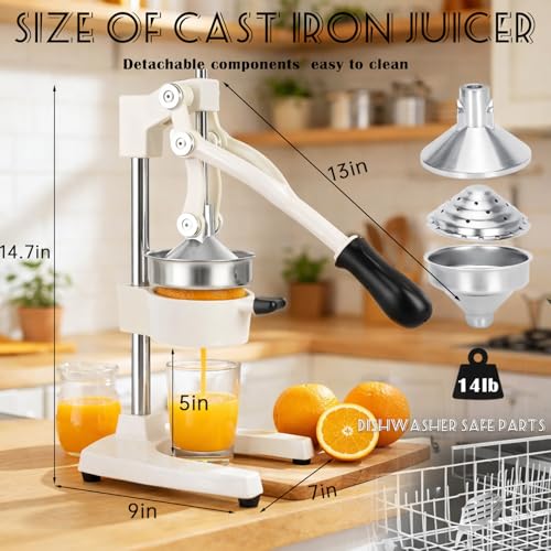 Cast Iron Juicer Hand Press Heavy Duty, Orange Juicer - color: White