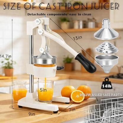 Cast Iron Juicer Hand Press Heavy Duty, Orange Juicer - color: White
