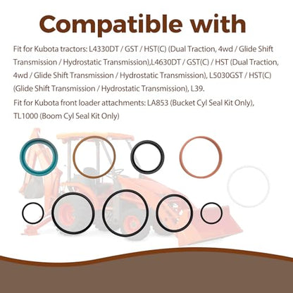 7J268-64400 Cylinder Seal Kit Compatible with Kubota L39, L4330DT, L4630DT, L5030GST, LA853, TL1000 Hydraulic Cylinder Oil Seals for Tractor & Front Loaders