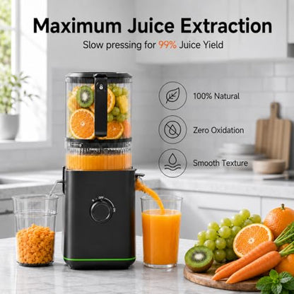 AMZCHEF Cold Press Juicer, 6.5" Whole Fruit Self-Feeding Slow Juicer - color: Black, size: 6.5 Inch