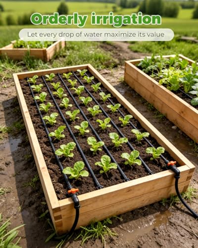 1/4" Drip Irrigation Tubing with 6" Emitter Spacing, (500 Ft Roll) Hydroponics Dripline with Built-in 0.5 GPH Dripper, Drip Line for Irrigation, Garden Beds and Greenhouses (Black) - size: 500FT