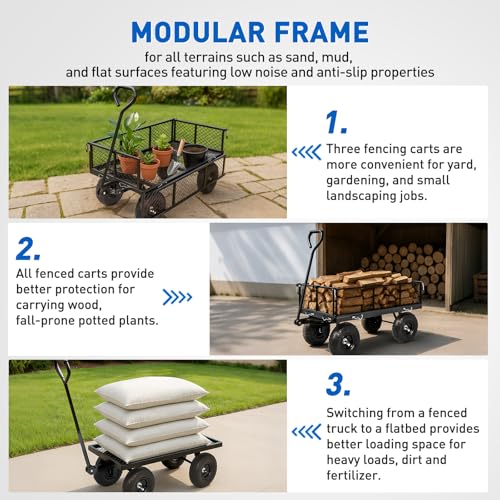 Yesker Steel Garden Carts - 800lbs Dump Wagon with All Terrain Inflatable Wheels for Yard Lawn Farms Gardening - Heavy Duty Utility Outdoor Hauling Wheelbarrow - size: Steel 800Lbs