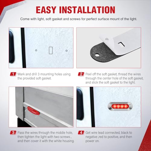 Nilight 3.7" Red Oval Side Marker Light, 4 LED IP68 Waterproof - color: Red 3.7" 10Pcs