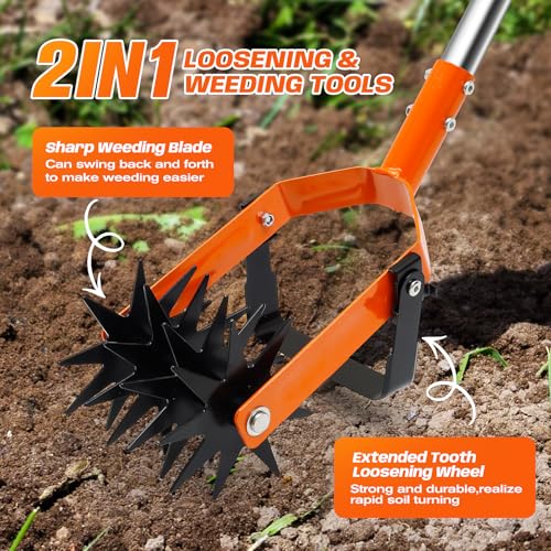 Garden Weasel Rotary Cultivator 72" Hand Tiller, 2-in-1 Adjustable for Soil & Weeds