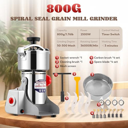 Moongiantgo Spiral Seal Flour Mill Grain Grinder 2500W 800g, 110V