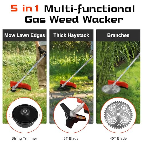 5 in 1 Weed Eater Combo, 52CC 2-Cycle Gas Hedge Trimmer&Brush Cutter Tools - size: 5-in-1