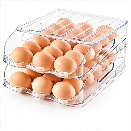 SMRCAD 36-Egg Dispenser with Silicone Bumpers, Auto-Rolling, Stackable - size: 2 Layer Holder 36 Eggs (L SIZE)