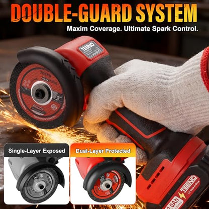 TEENO Cordless Angle Grinder 3", 21V Mini Cut-Off Tool, LCD Battery Display - color: Red